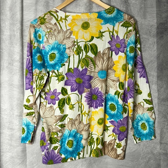 Talbots NWT Blue, Purple, Yellow, Green & Cream Floral 3/4 Sleeve Cardigan - LP - Picture 7 of 10